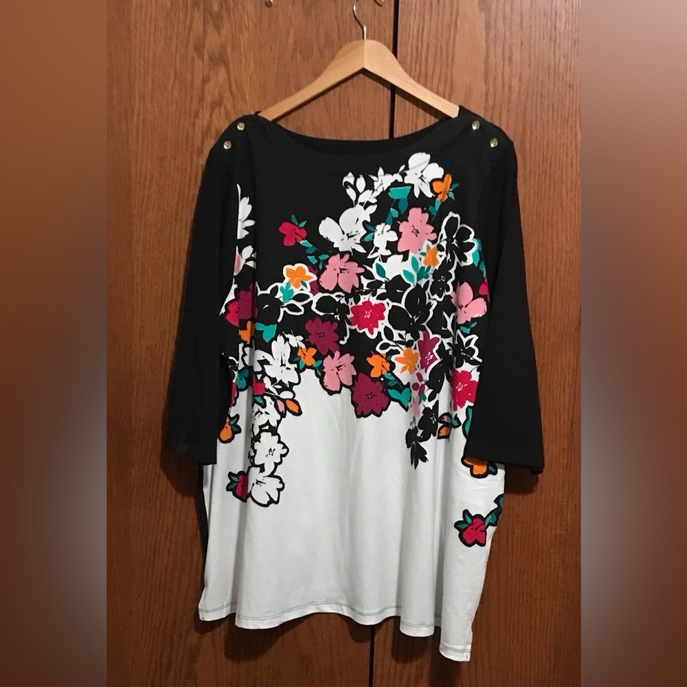 NWOT Jessica London Size 30/32 Black & White Floral Boatneck Women’s Top Shirt